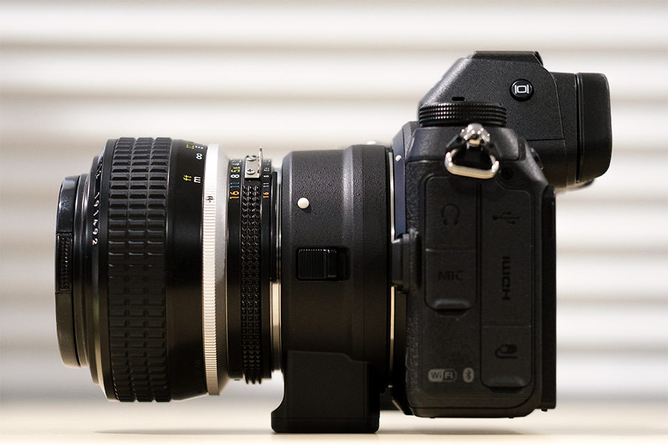 Nikon Z7 with FTZ Adapter Side View