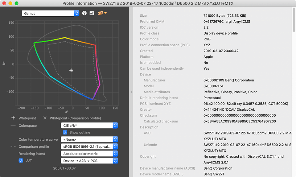 displaycal profile info contrast ratio