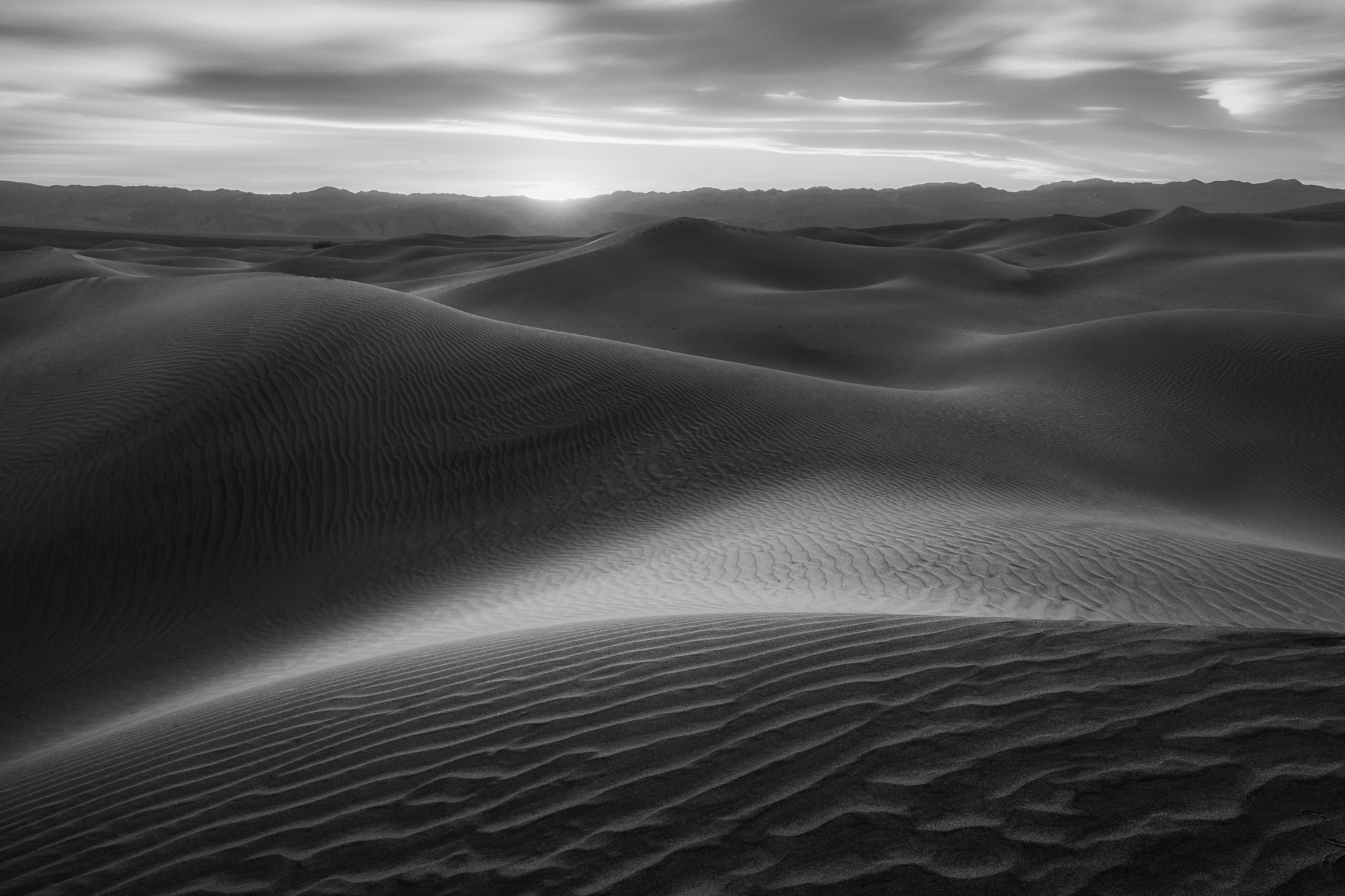 Black and white photo of sand dunes