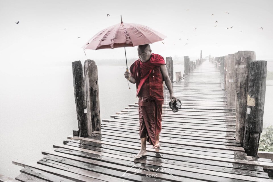 U-Bein Bridge in Rain, Myanmar