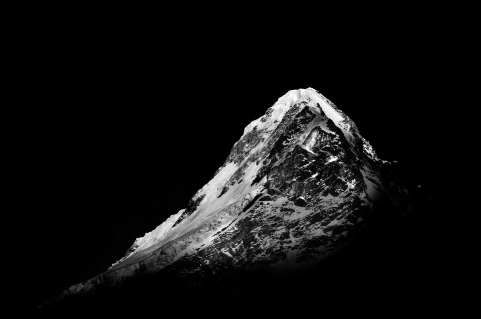 Black and white mountaintop converted in Photoshop