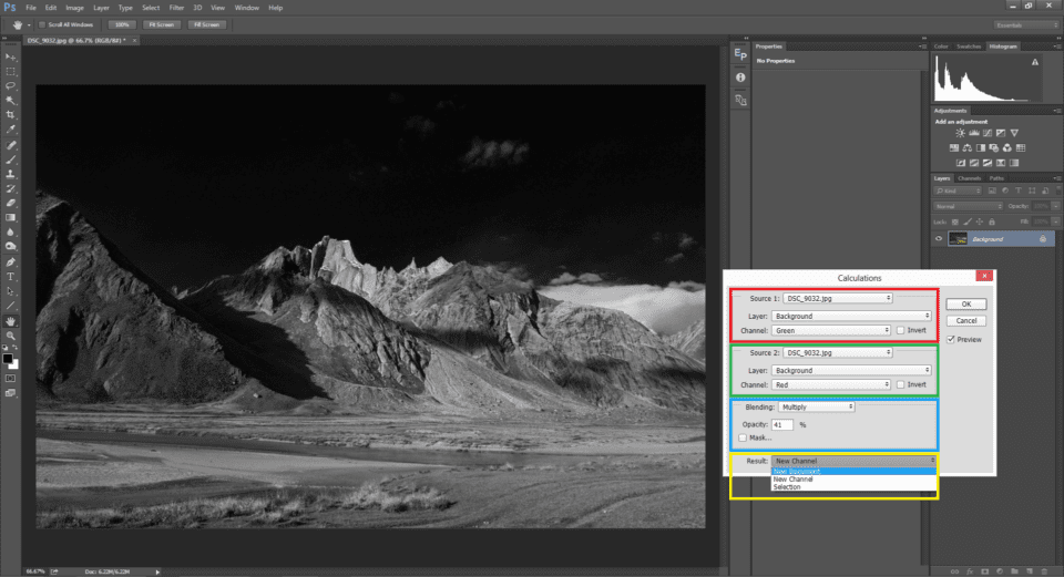 Calculations tool in Photoshop is an alternative way to convert images to Black and White