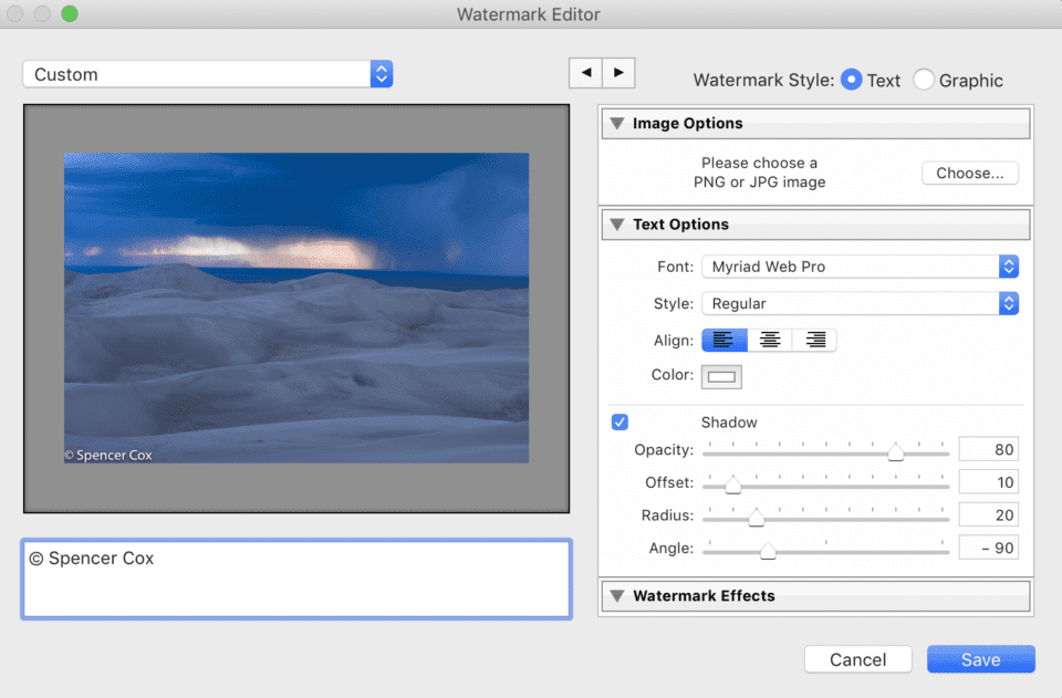 Lightroom vattenstämpel Dialog