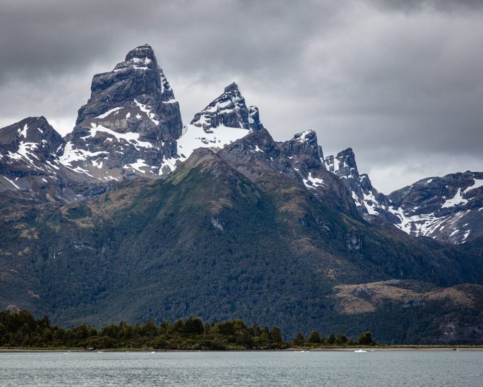 Mountains over the water in Patagonia