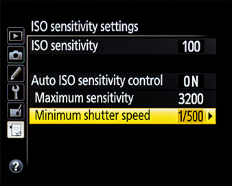 Auto ISO minimum shutter speed setting