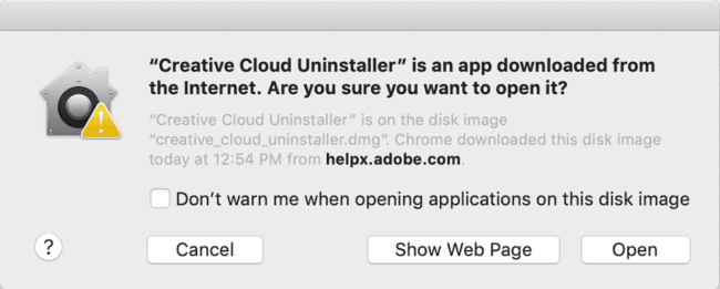 Creative Cloud Uninstaller Security Warning