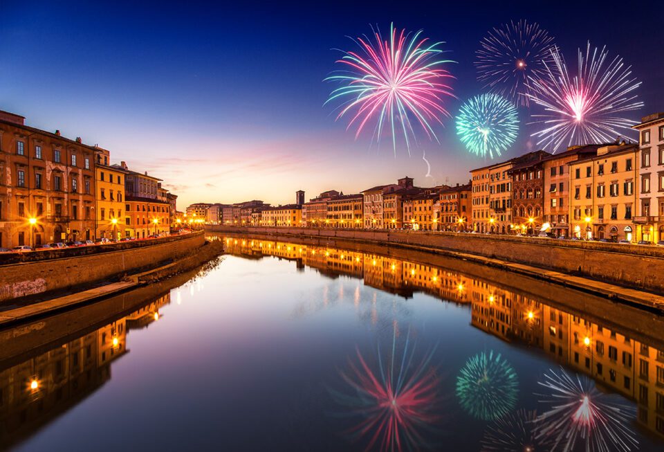 Final image of cityscape with fireworks blended in