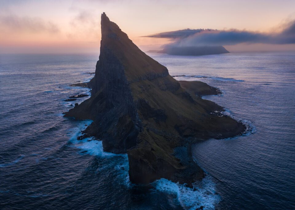 This drone photograph shows Tindholmur in the Faroe Islands, captured with my smartphone as a camera remote.