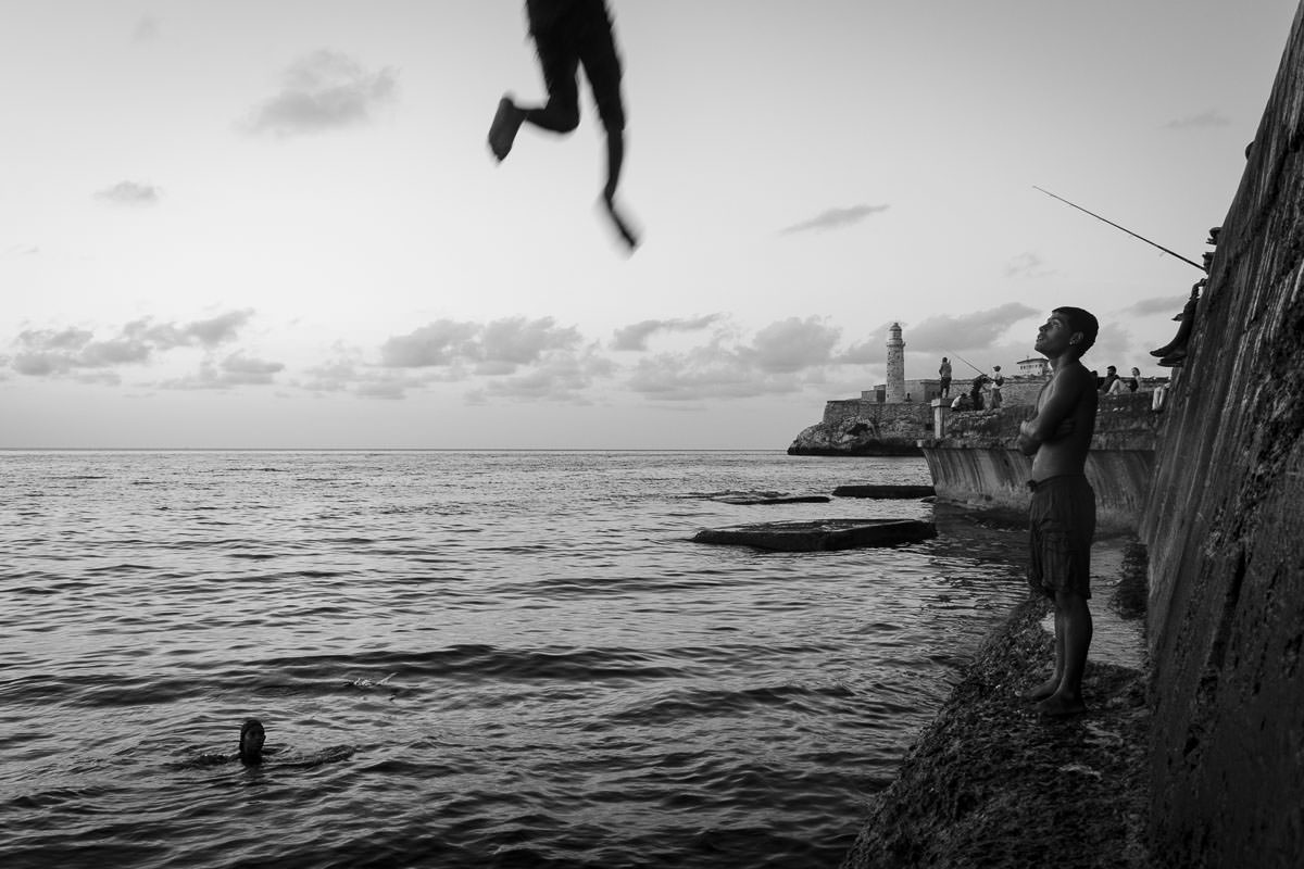 Jumping into water in Cuba