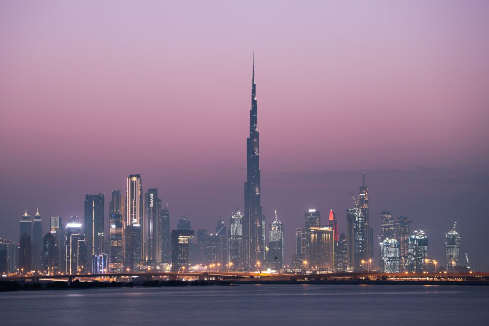 Dubai Skyline at Night with Pink Sunset Nikon D780