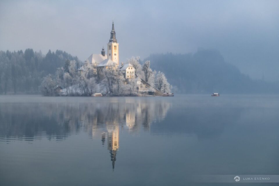 Idyllic winter morning at Lake Bled.