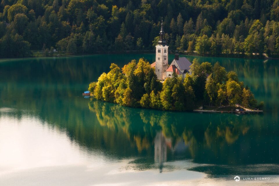 Lake Bled island as seen from the castle