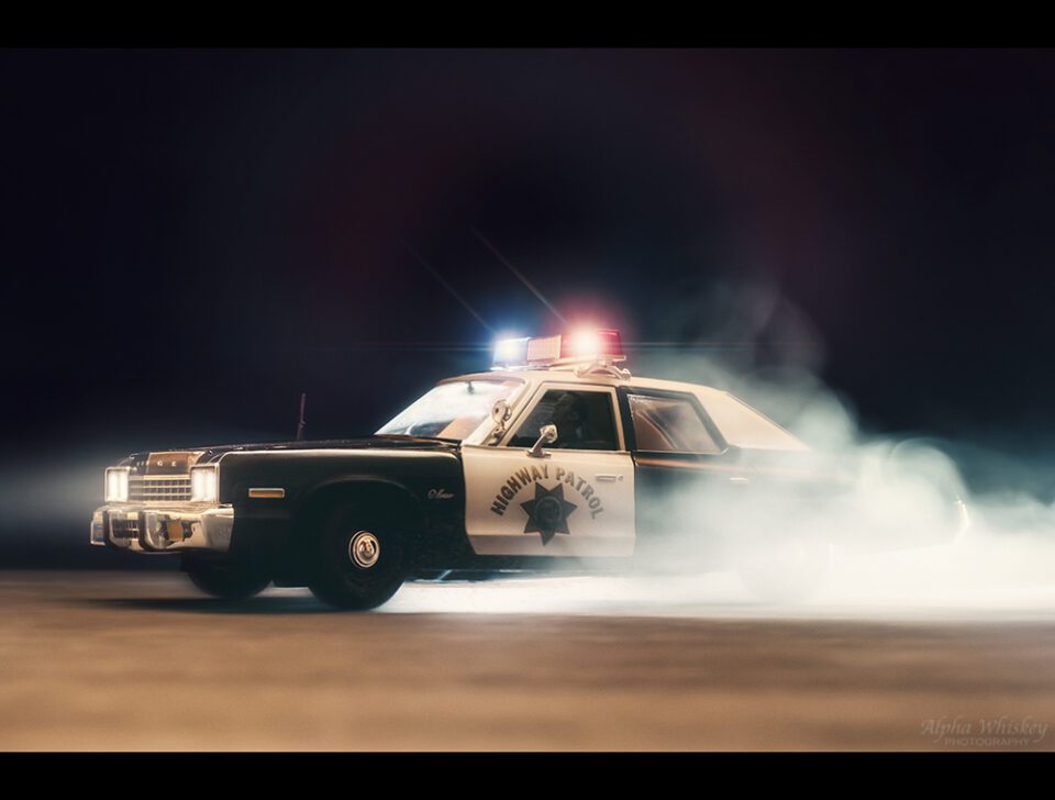 Police car with smoke