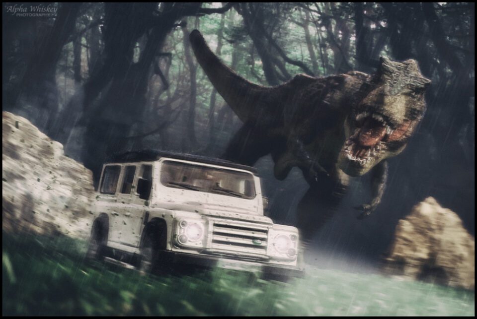 T-Rex running with car