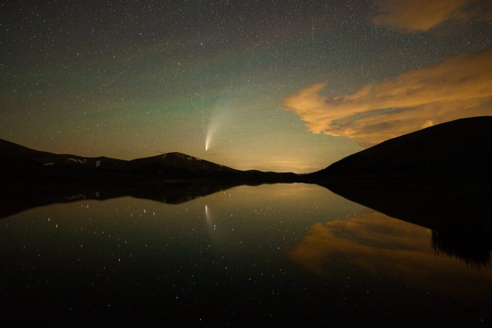 Comet NEOWISE reflected in a lake