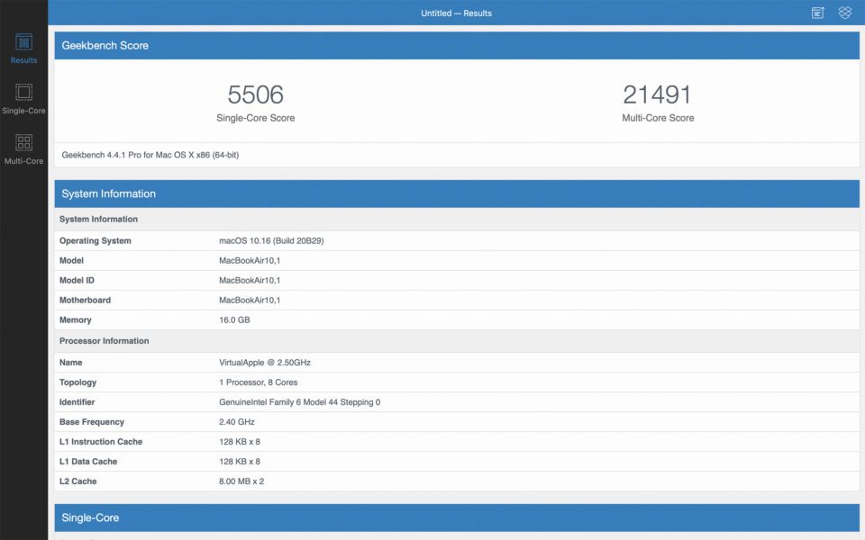 apple m1 macbook pro geekbench