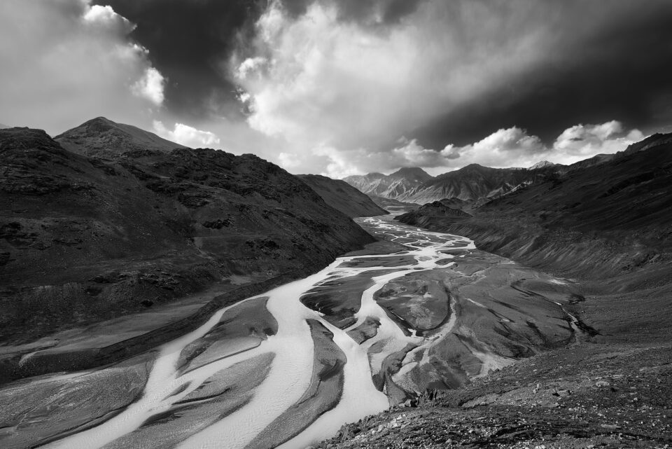 Glaciers and Mountains in Black and White