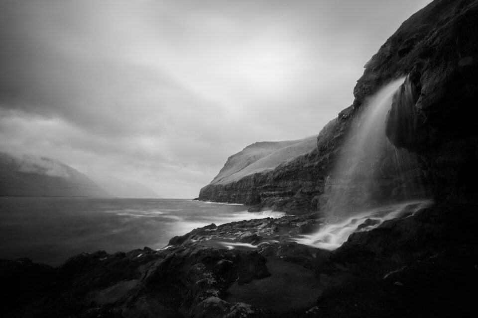 Black and White Waterfall Landscape with ND Filter