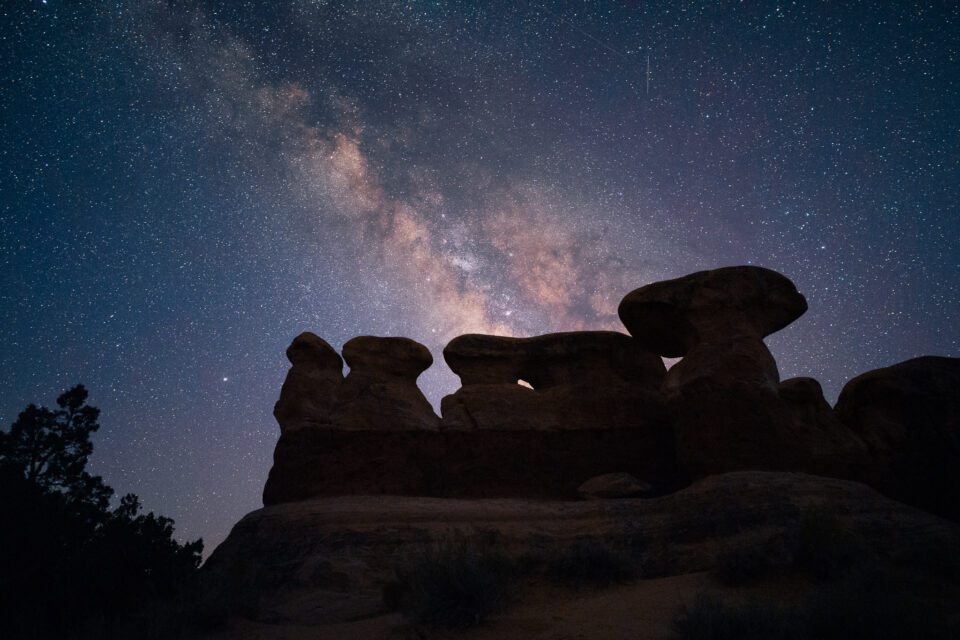 Milky Way Photo with Rock Formations in Foreground