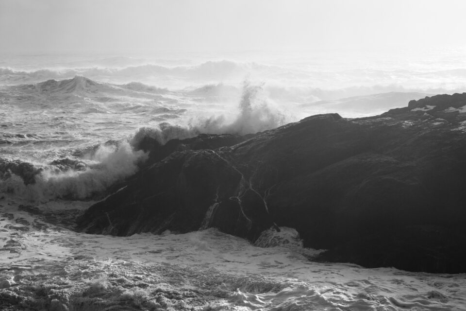 Big Waves on Iceland's Coast Black and White