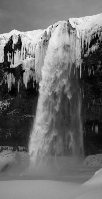 Iceland Waterfall Vertical Panorama Black and White