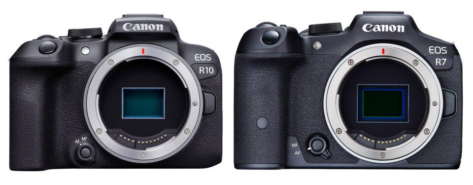 Canon EOS R10 vs EOS R7 Size and Front View Comparison