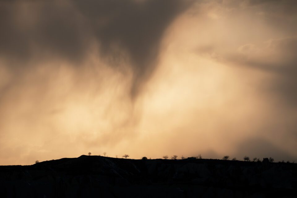 Interesting landscape photo of light and clouds at sunset