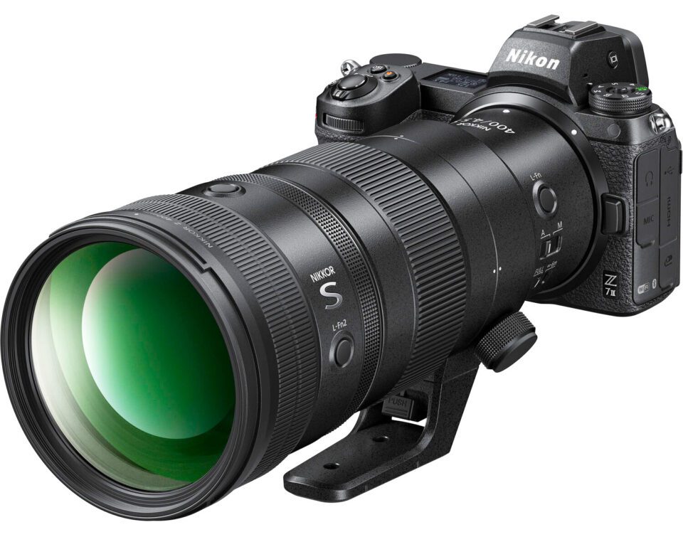Nikon Z 400mm f-4-5 Lens with Tripod foot on Camera