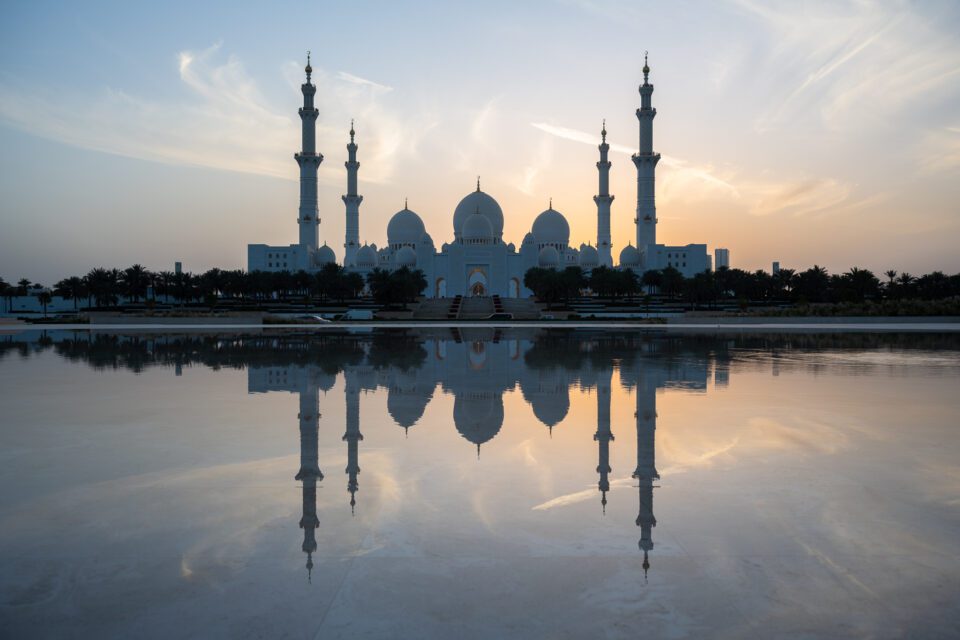 Grand Mosque of Abu Dhabi at Sunset