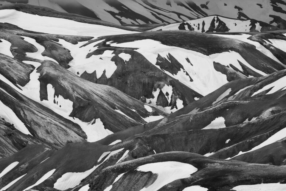 Black and white abstract photo snow Iceland Laugavegur